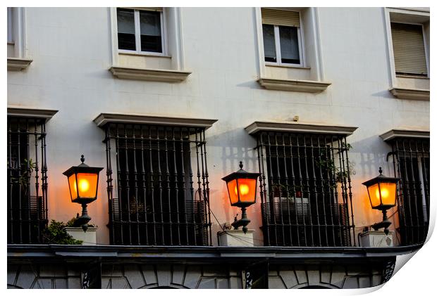 Three lamps by windows in Seville Print by Jose Manuel Espigares Garc