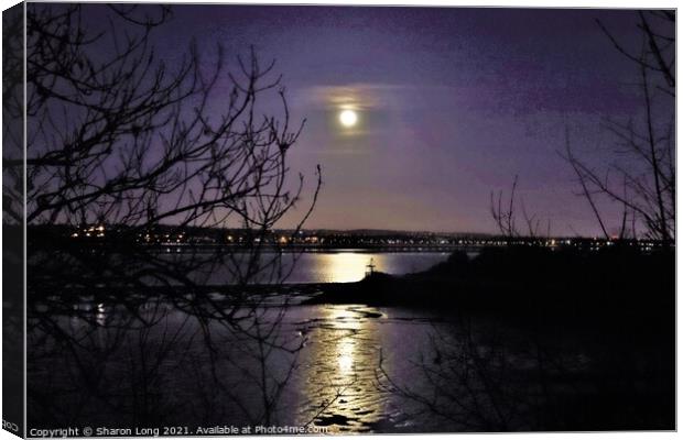 Moon Reflections on the Mersey Canvas Print by Photography by Sharon Long 