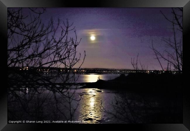 Moon Reflections on the Mersey Framed Print by Photography by Sharon Long 