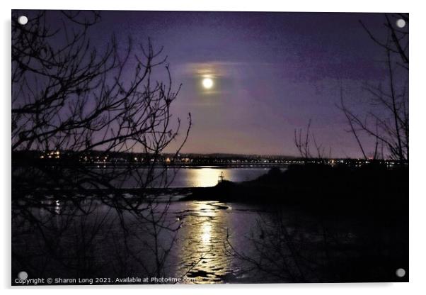 Moon Reflections on the Mersey Acrylic by Photography by Sharon Long 