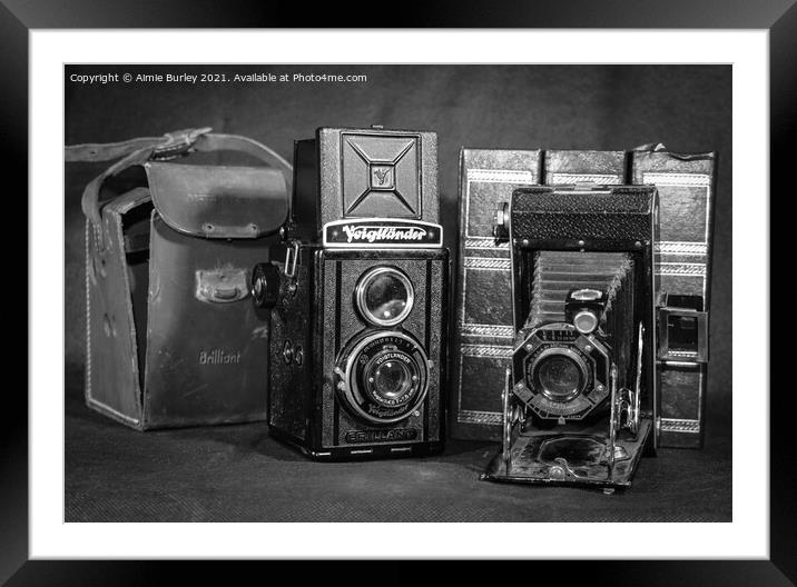 Two antique cameras  Framed Mounted Print by Aimie Burley