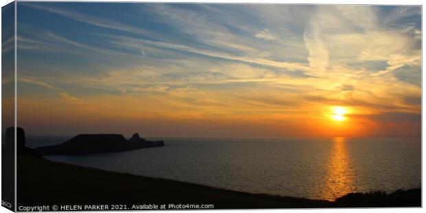 Worms Head Rhossili Sunset Canvas Print by HELEN PARKER