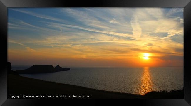 Worms Head Rhossili Sunset Framed Print by HELEN PARKER