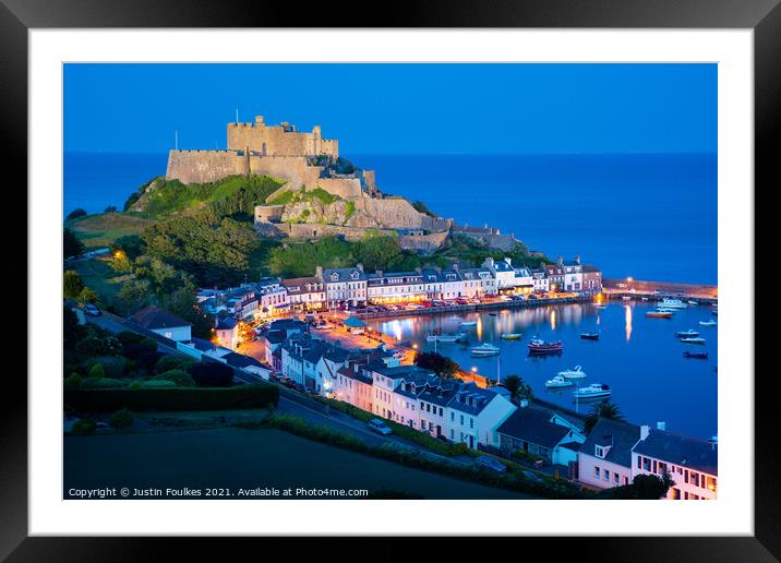 Mont Orgueil & Gorey harbour, Jersey, Channel Isla Framed Mounted Print by Justin Foulkes