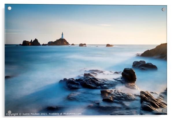 The lighthouse at La Corbiere, Jersey, Channel Isl Acrylic by Justin Foulkes