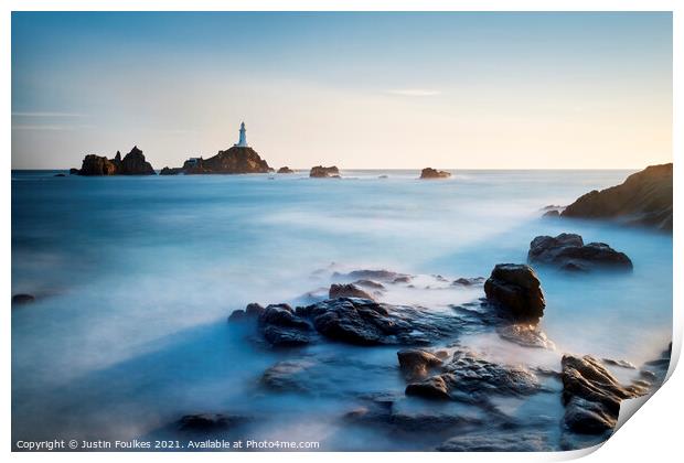 The lighthouse at La Corbiere, Jersey, Channel Isl Print by Justin Foulkes