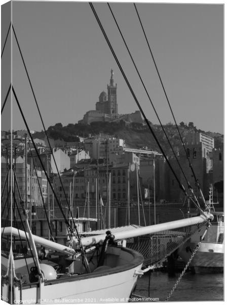 View from the Port to the Notre Dames de la Garde  Canvas Print by Ann Biddlecombe