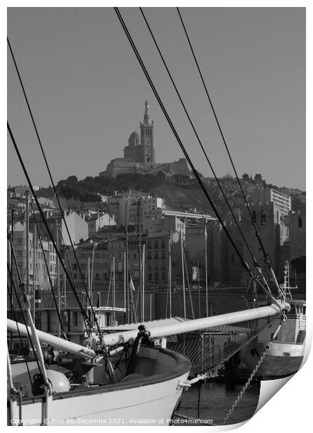 View from the Port to the Notre Dames de la Garde  Print by Ann Biddlecombe