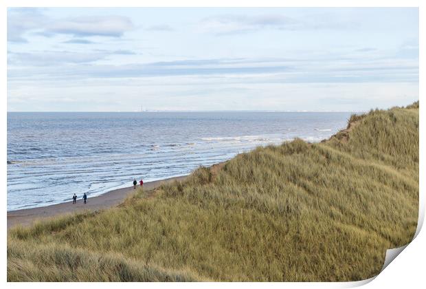 Overlooking the sand dunes at Formby towards Blackpool Print by Jason Wells