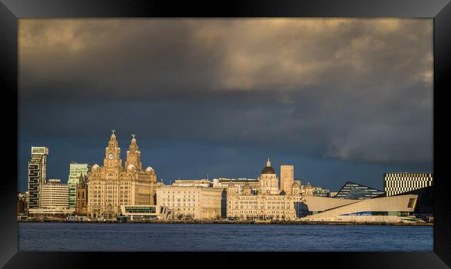 World famous Liverpool skyline as the light fades Framed Print by Jason Wells