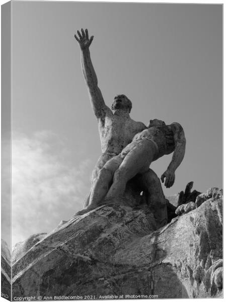 Statue over the harbor in Marseille in monochrome Canvas Print by Ann Biddlecombe