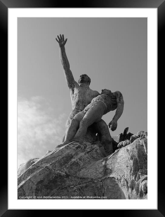Statue over the harbor in Marseille in monochrome Framed Mounted Print by Ann Biddlecombe