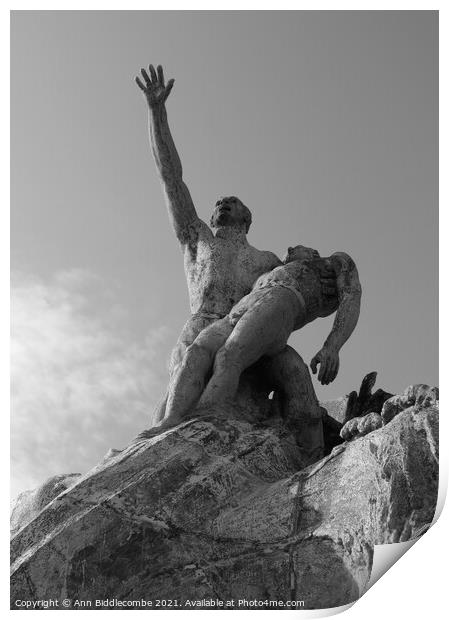 Statue over the harbor in Marseille in monochrome Print by Ann Biddlecombe