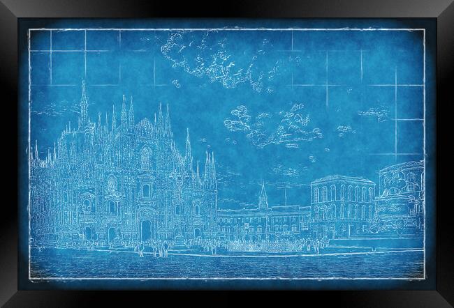 Duomo Blueprint Framed Print by Richard Downs