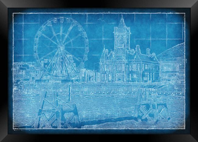 Cardiff Bay Blueprint Framed Print by Richard Downs