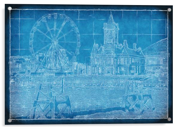 Cardiff Bay Blueprint Acrylic by Richard Downs