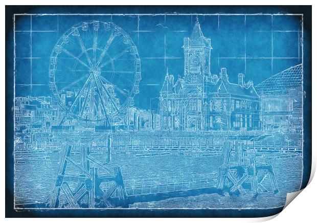 Cardiff Bay Blueprint Print by Richard Downs
