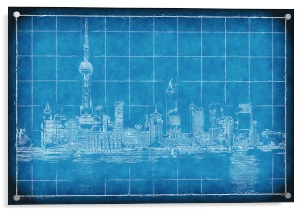 Shanghai Blueprint Acrylic by Richard Downs