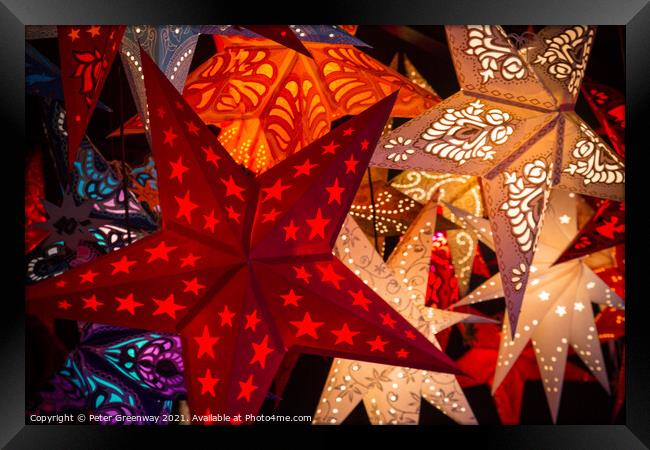 Stars At A German Christmas Market Framed Print by Peter Greenway