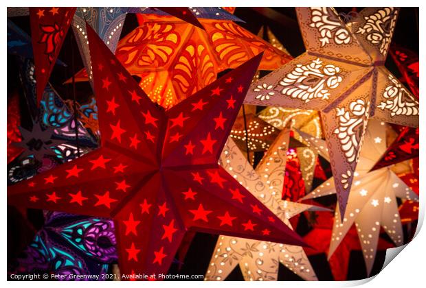 Stars At A German Christmas Market Print by Peter Greenway
