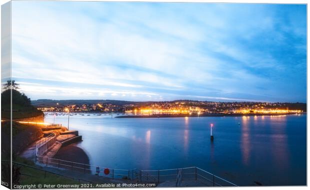 Sunset Over Teignmouth From Shaldon In Devon Canvas Print by Peter Greenway