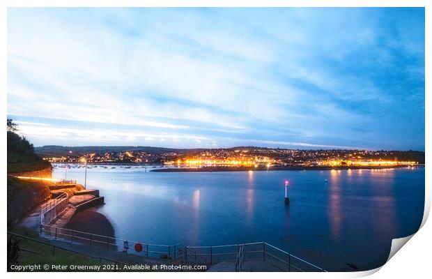 Sunset Over Teignmouth From Shaldon In Devon Print by Peter Greenway