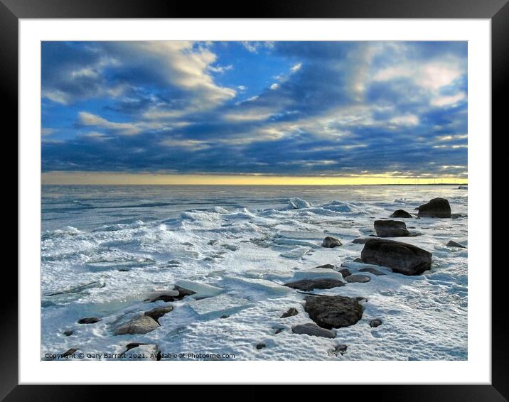 Icy Lake Ontario Sunset. Framed Mounted Print by Gary Barratt