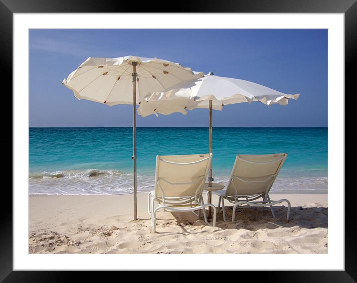 Sun Loungers on Grace Bay Beach, Providenciales, T Framed Mounted Print by Serena Bowles