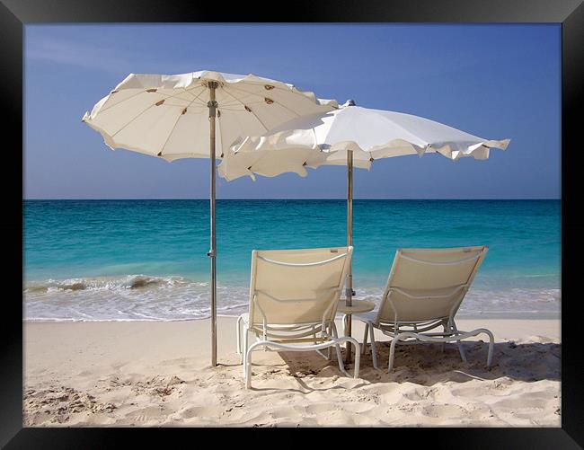 Sun Loungers on Grace Bay Beach, Providenciales, T Framed Print by Serena Bowles