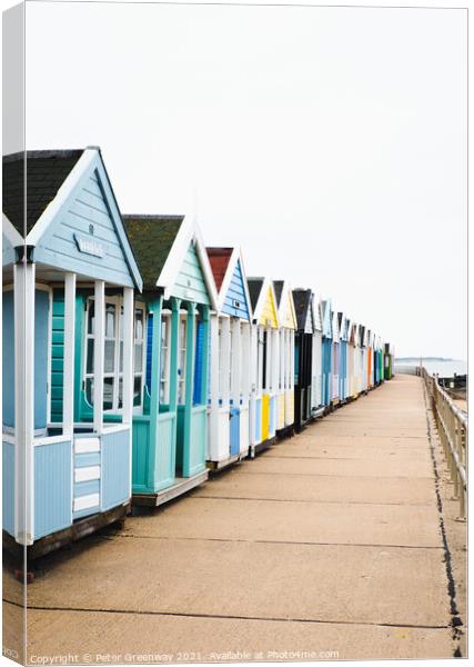 Beach Huts On The Seafront At Southwold, Suffolk Canvas Print by Peter Greenway