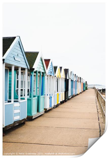 Beach Huts On The Seafront At Southwold, Suffolk Print by Peter Greenway