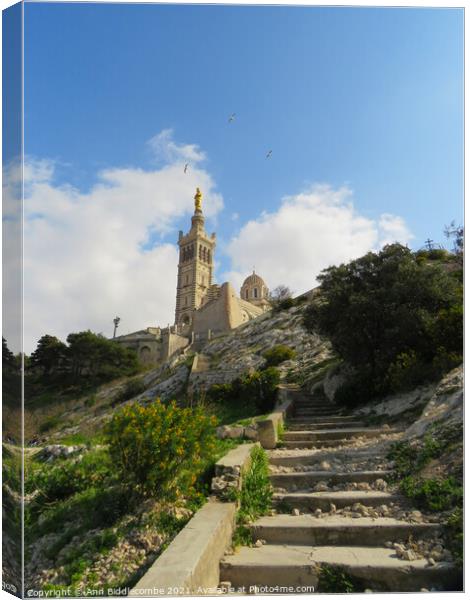 The stairs to Notre Dame de la Garde Canvas Print by Ann Biddlecombe