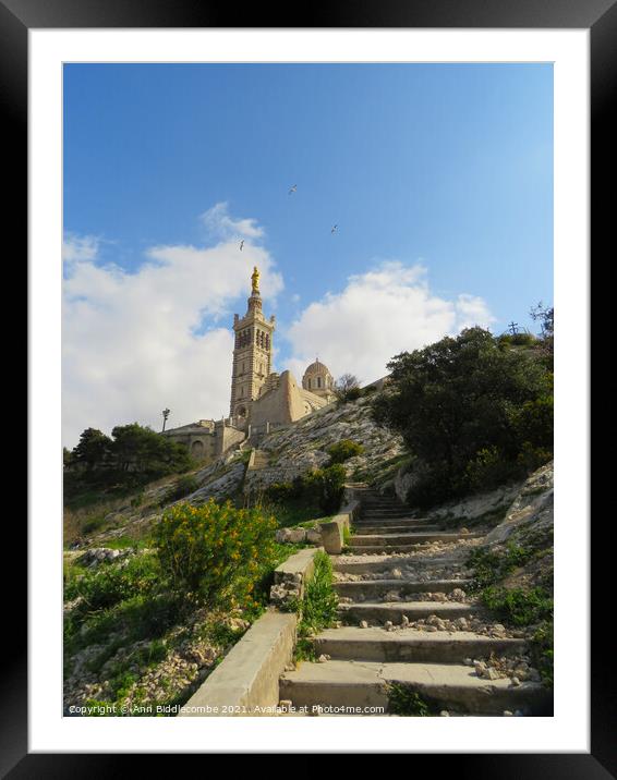 The stairs to Notre Dame de la Garde Framed Mounted Print by Ann Biddlecombe