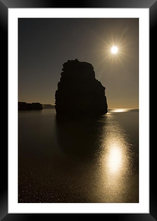 Ladram Bay in moonlight Framed Mounted Print by Pete Hemington