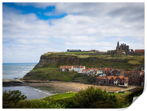 Whitby Abbey overlooking the beach. Print by David Hall