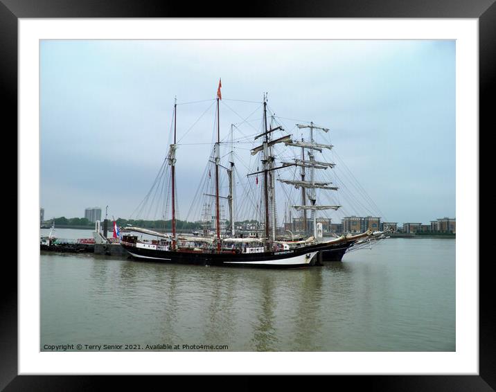 Oosterschelde and the Thalassa Tall Ships moored at Greenwich 2014 Framed Mounted Print by Terry Senior