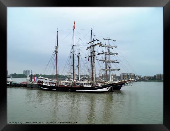 Oosterschelde and the Thalassa Tall Ships moored at Greenwich 2014 Framed Print by Terry Senior
