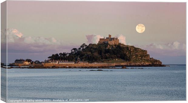 St Michaels mount, Cornwall with the full moon Canvas Print by kathy white