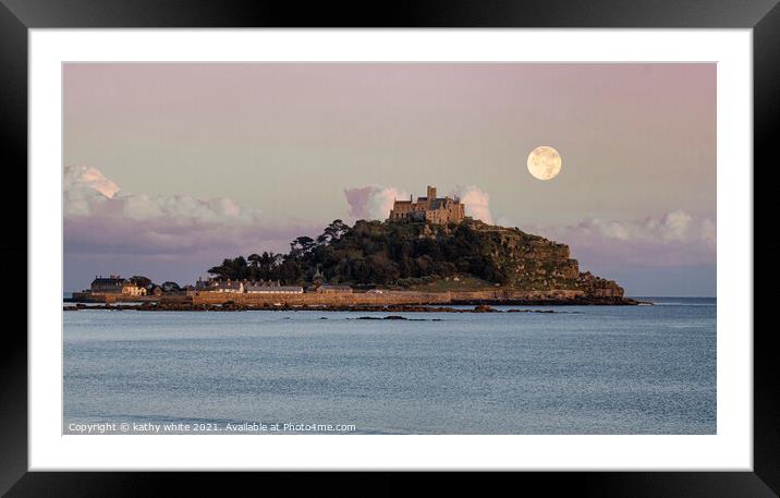 St Michaels mount, Cornwall with the full moon Framed Mounted Print by kathy white