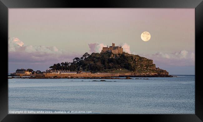 St Michaels mount, Cornwall with the full moon Framed Print by kathy white