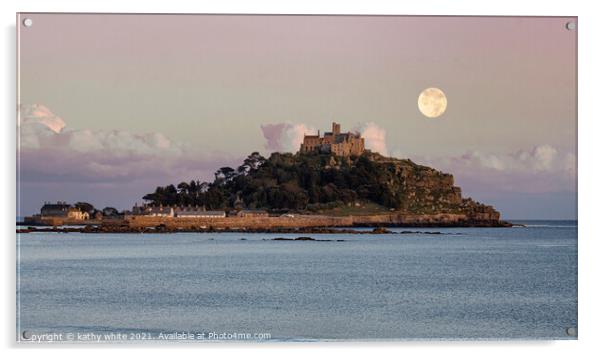 St Michaels mount, Cornwall with the full moon Acrylic by kathy white