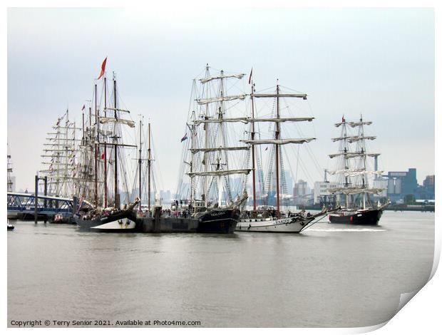 Oosterschelde, Thalassa, Tolkien and Mercedes on the Thames in Greenwich Print by Terry Senior