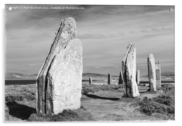 Ring of Brodgar Orkney Scotland UK Black and White Acrylic by Pearl Bucknall