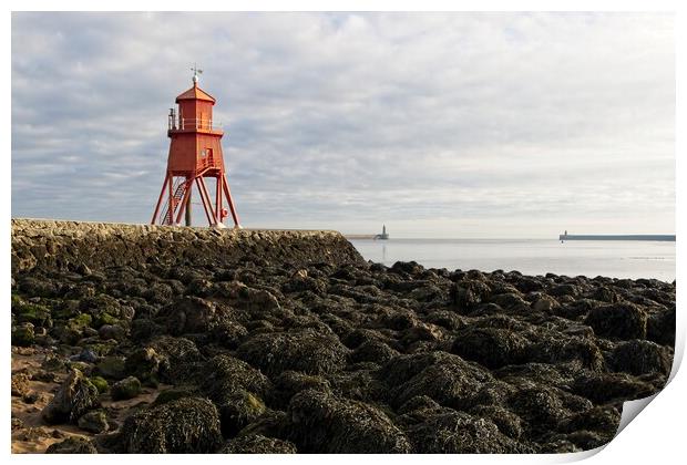 The Herd Groyne Lighthouse, South Shields Print by Rob Cole