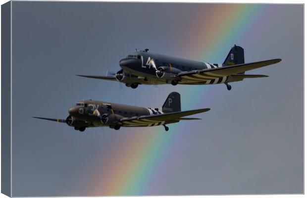 Two DC3 Pair And Rainbow Canvas Print by Oxon Images