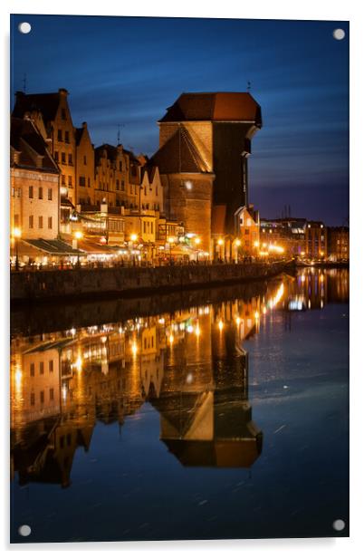 City of Gdansk by Night in Poland Acrylic by Artur Bogacki