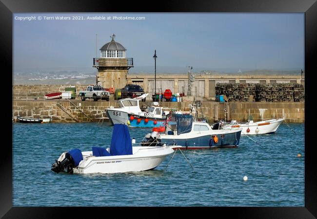 The Old Lighthouse Smeaton's Pier St Ives Framed Print by Terri Waters