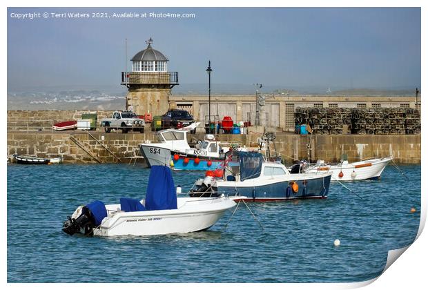 The Old Lighthouse Smeaton's Pier St Ives Print by Terri Waters