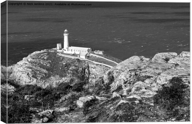 South Stack Lighthouse Anglesey Monochrome  Canvas Print by Nick Jenkins