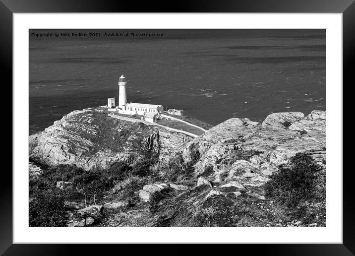 South Stack Lighthouse Anglesey Monochrome  Framed Mounted Print by Nick Jenkins